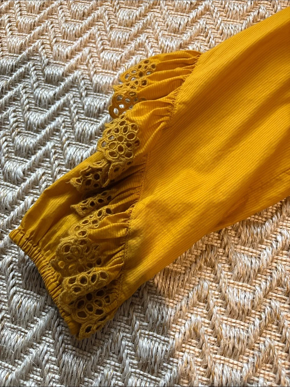 J Crew Women’s Mustard Yellow Eyelet Blouse - Lightweight Long Sleeve